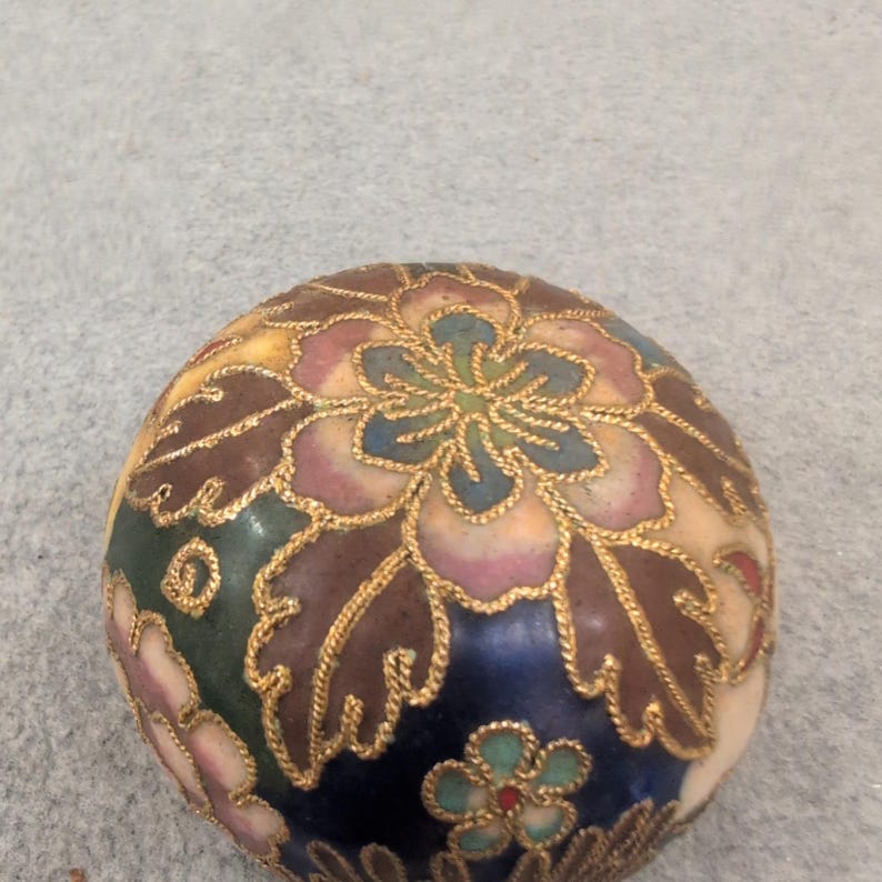Vintage Floral Cloisonne Enamel Decorative Egg Figurine with Felt Base image 2