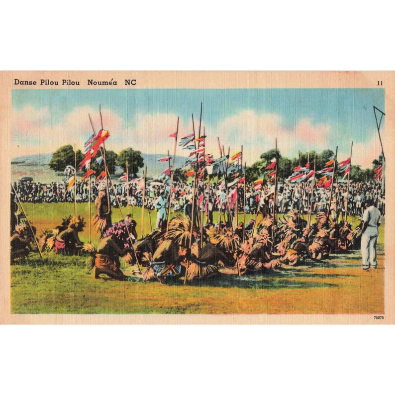 Vintage 1940's Danse Pilou Pilou Noumea NC Postcard New Caledonia image 1