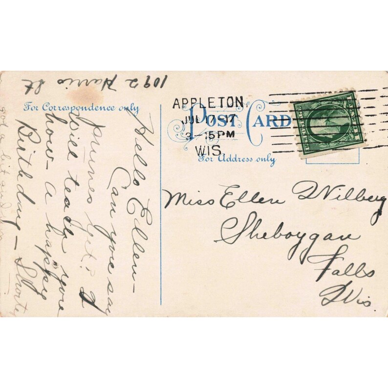 Vintage Geburtstagskarte von 1912 (RPPC-Ära), geteilte Rückseite, Appleton, Wisconsin Bild 2