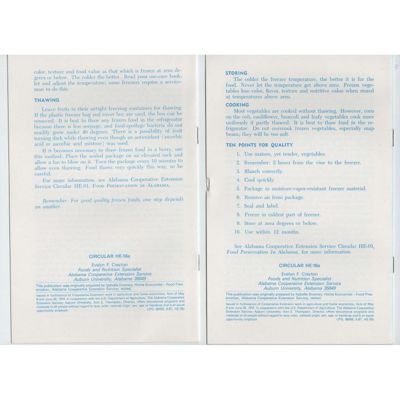 Vtg Alabama Extension Service Frozen Fruits & Vegetables Booklets Auburn Univ image 2