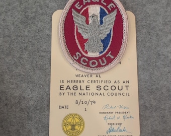Vintage Eagle Scout Patch and Certification Card 1974 Boy Scouts of America