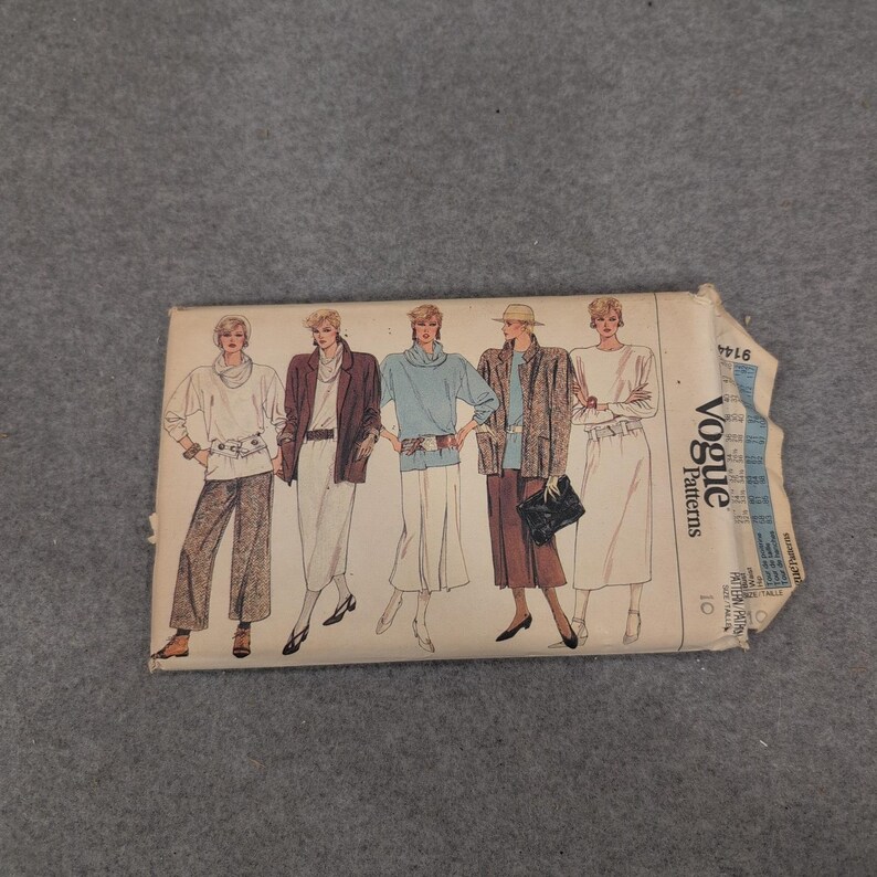 Vogue 9144 Misses Jacket Dress Tunic Skirt Pants Sewing Pattern Size 10 1980s image 1