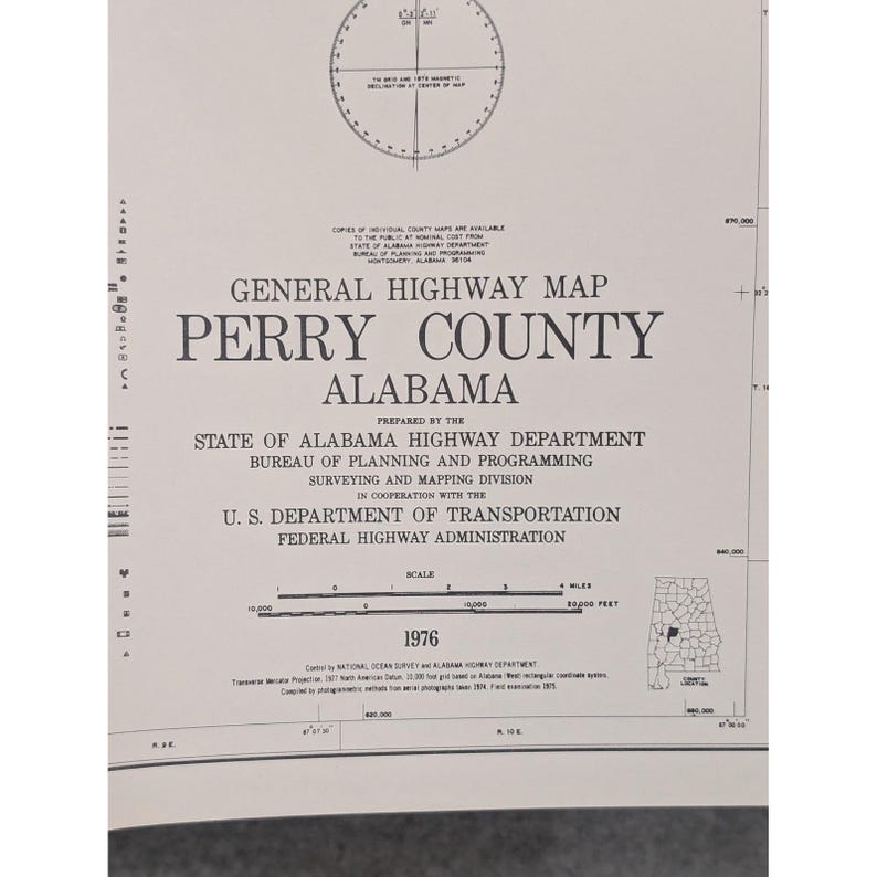 1976 Perry County Alabama Highway Map Vintage Road Topography 24" x 18" image 2
