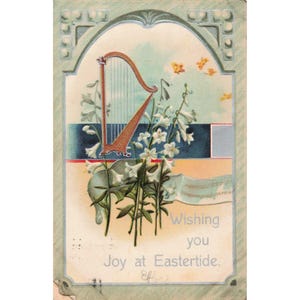 Carte postale de Pâques vintage de 1908, Lys Harpe, International Art Publishing Co, n° 733 image 1
