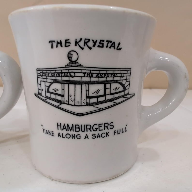 VTG Krystal Hamburgers Restaurant 2 mokkenset, stevige meeneemzak vol afbeelding 2