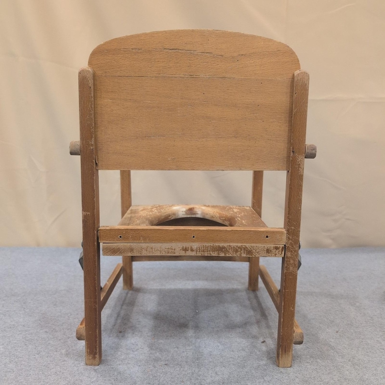 Vintage Wooden Potty Chair Kitten Graphic Mid Century Toddler Training Seat image 3