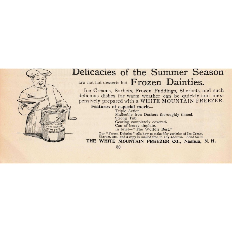 Vintage White Mountain Ice Cream Freezer Tin Hand Crank Original Advertisement image 1