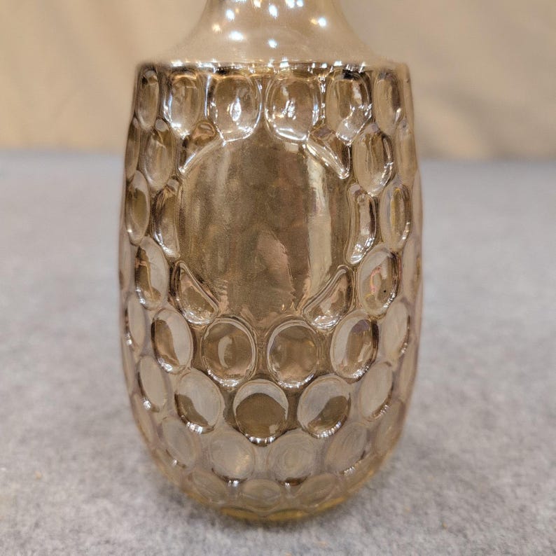 Vintage Amber Iridescent Glass Decanter Thumbprint Pattern with Stopper Cork image 2