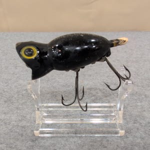 Vintage Fred Arbogast Hula Popper 5/8 oz Black Bass Fiskedrag med Ask bild 4