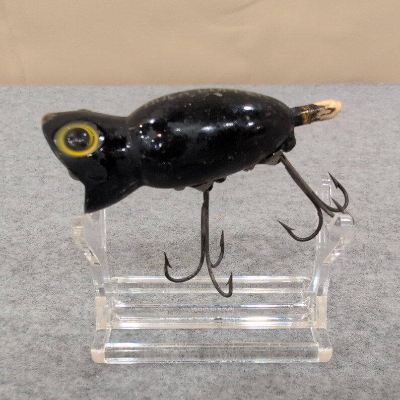Vintage Fred Arbogast Hula Popper 5/8 oz Black Bass Fiskedrag med Ask bild 4