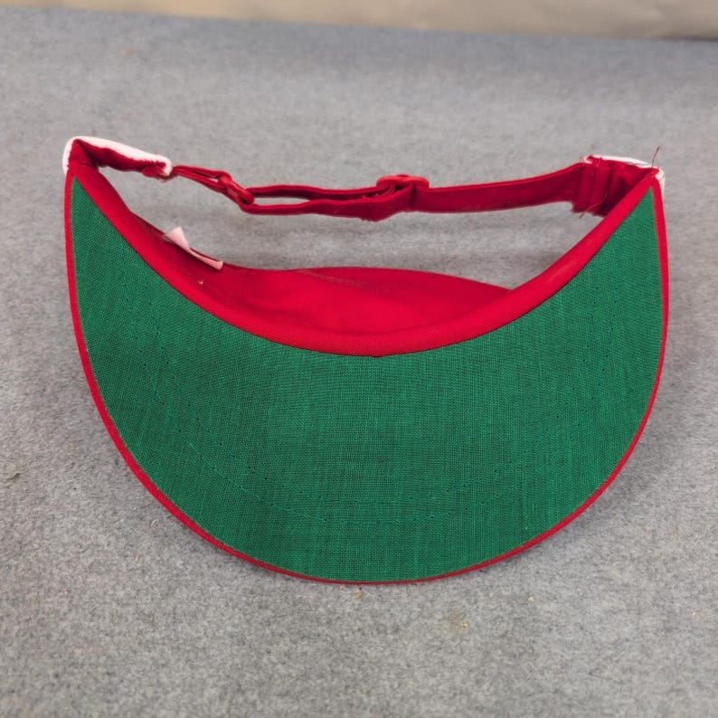 Vintage Yupoong Barbers Sun Visor Hat Red White Made in Korea Adjustable Strap image 4
