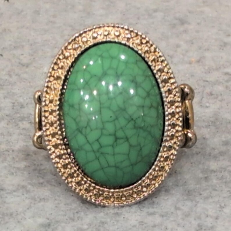Vintage Oval Turquoise Style Gemstone Ring Gold Tone Adjustable Band Statement image 1