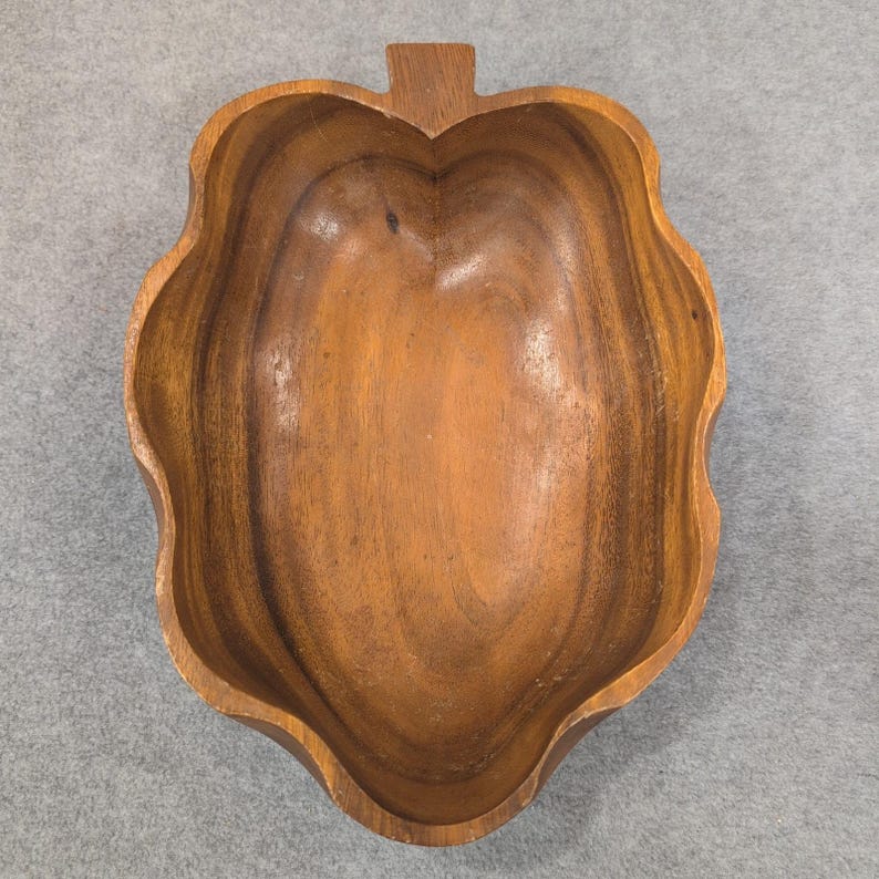 Vintage Wood Grape Bunch Shaped Serving Bowl Rustic Kitchen Decor image 1