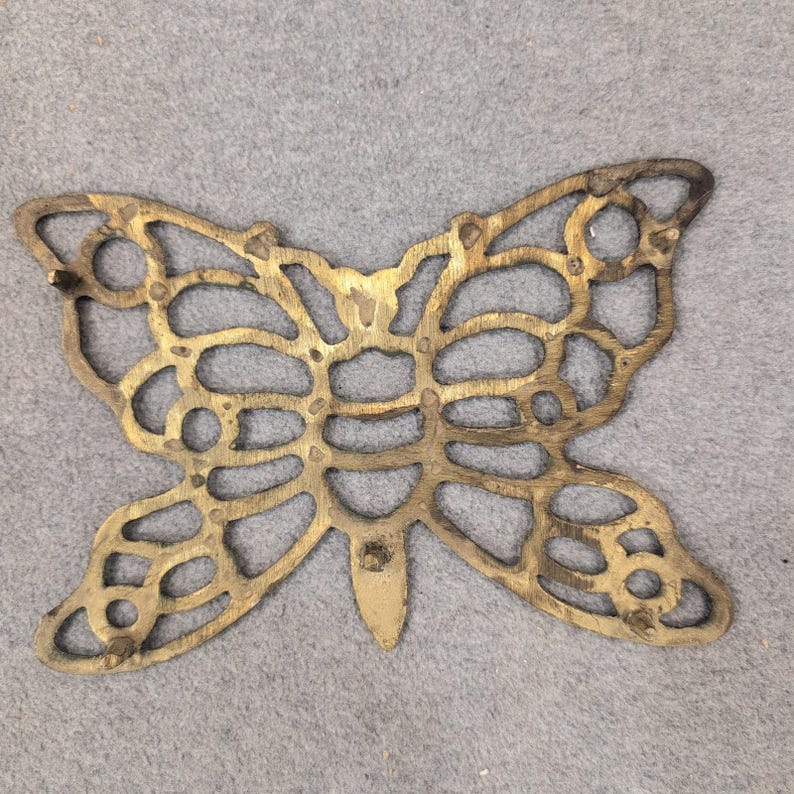 Vintage Solid Brass Butterfly Trivet Decorative Wall Hanging Gold Tone NA311 image 3