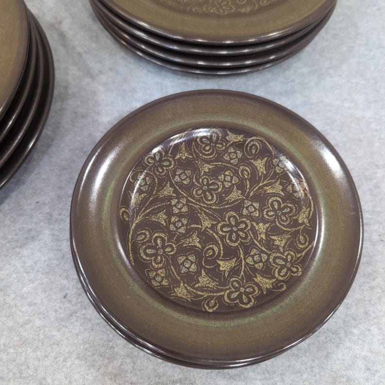 Franciscan Madeira Plates Set of 12 Dinner Salad Bread Butter Olive Green Brown image 3