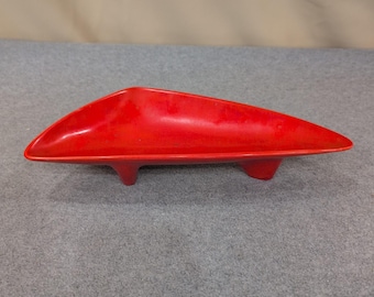 Vintage Red Mid Century Modern MCM Boomerang Footed Ceramic Bowl Dish