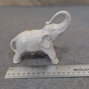 Vintage White Ceramic Elephant Figurine Trunk Up Good Luck Made in Brasil image 4