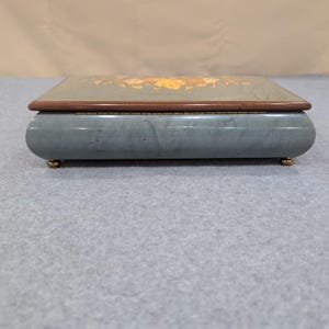 Vintage Reuge Music Box Floral Wood Inlay Green Marbled Swiss Mvmnt Jewelry Box image 8