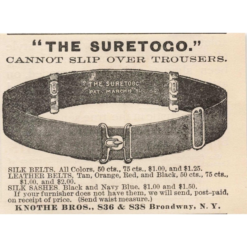 Knothe Bros The Suretoco Trouser Belt Braces Suspenders Vintage 1892 Print Ad image 1