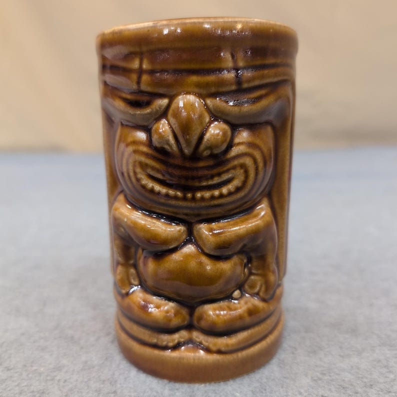 Vintage Orchids of Hawaii Tiki Mug R91 Hawaiian MCM Brown Glaze image 1