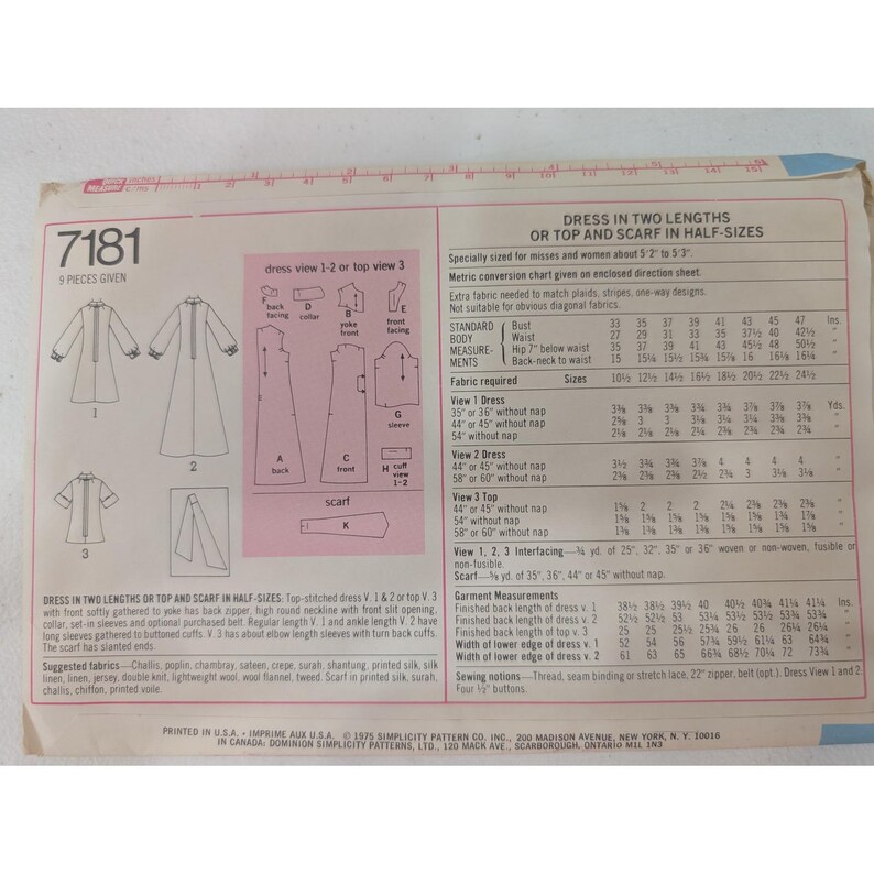 Vintage Simplicity Sewing Pattern 7181 Dress Top Scarf Size 14 1/2 Uncut image 4