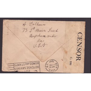 Tweede Wereldoorlog 1941 Gecensureerde envelop Raynham MA naar Parijs Frankrijk Postzegels in opgeschorte dienst afbeelding 2