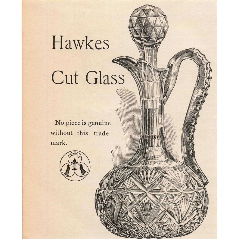 Hawkes Cut Glass Crystal Decanter Pitcher Vintage Print Advertisement image 1