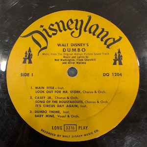 Walt Disney Dumbo Original Motion Picture Soundtrack Vinyl LP Disneyland DQ 1204 image 1