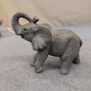Vintage Matte Gray Ceramic Elephant Figurine Raised Trunk Made in Taiwan image 1