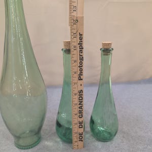 Vintage Green Glass Vase and Bottle Set 3 Piece Teardrop Decor with Corks image 3