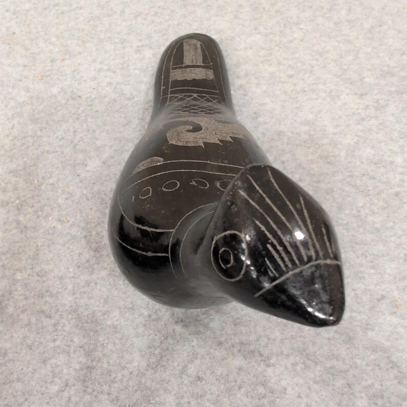 Vintage Mexicaanse Barro Negro zwarte klei geëtste vogelbeeldjes set van 3 Mexico afbeelding 6