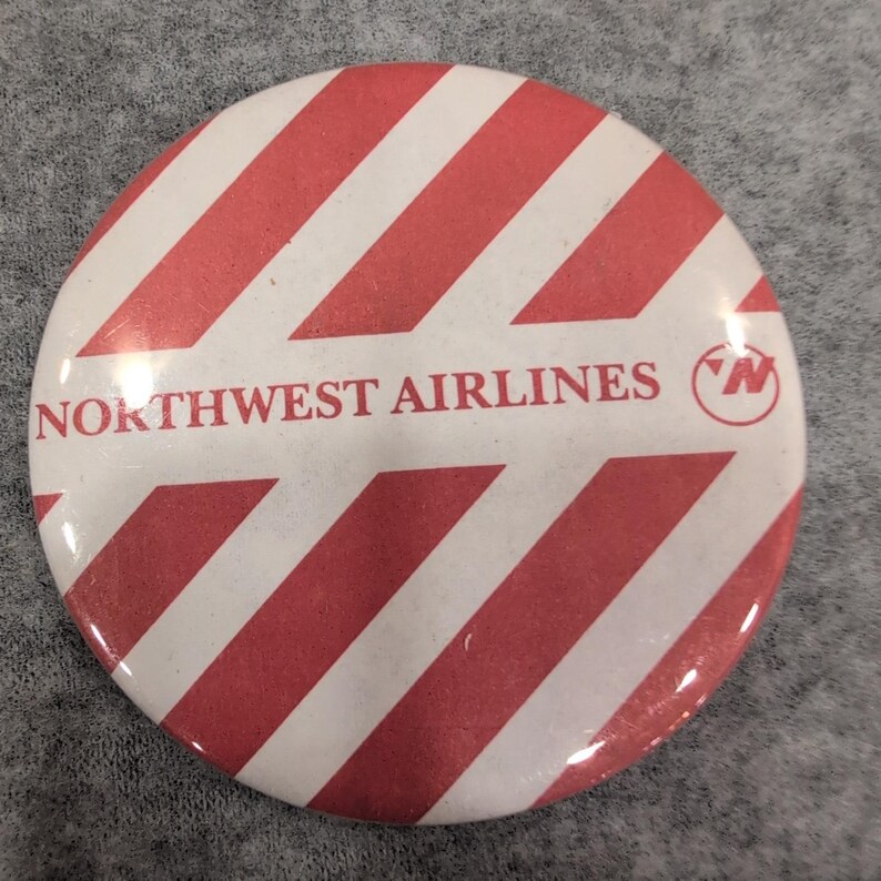 Vintage Northwest Airlines Pinback Button Red White Striped Logo Aviation Pin image 1