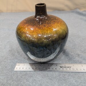Unattributed Studio Pottery Vase Hand Thrown Stoneware Brown Blue Drip Glaze image 6