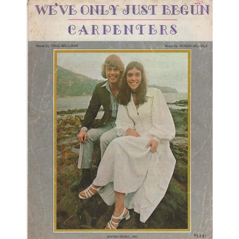 1970 Vintage Carpenters We've Only Just Begun Sheet Music Paul Williams image 1