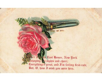 Vintage Embossed Rose Postcard East Homer New York Germany Printed Floral Poem