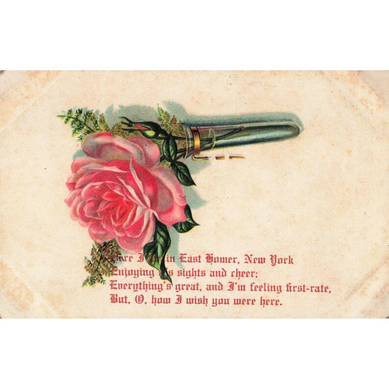 Vintage-Postkarte mit geprägter Rose, East Homer, New York, Deutschland, bedrucktes Blumengedicht Bild 1