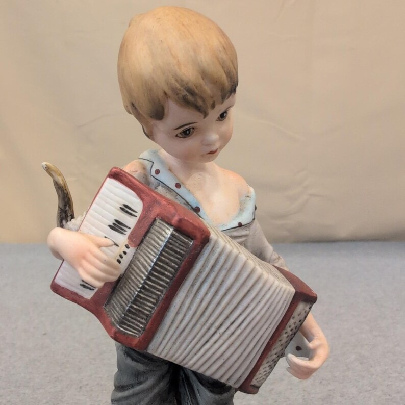Vintage Folk Singers Porcelain Boy with Accordion Figurine 2147 Matte Finish image 2