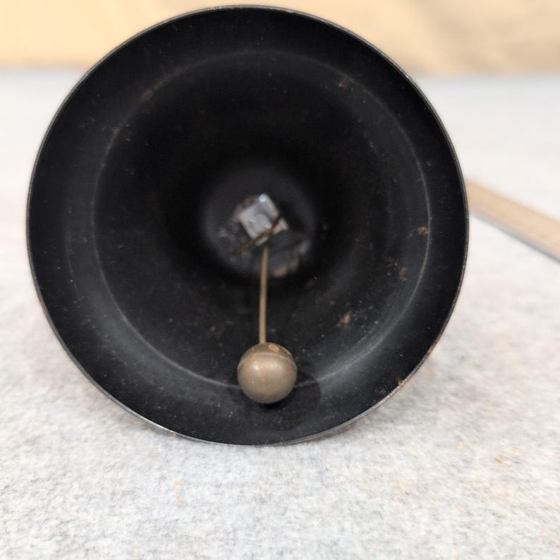 Vintage Metal School Hand Bell Cherrywood Handle - Desk Service Dinner - LOUD! image 4