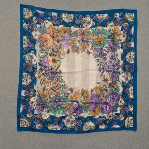 Vintage Silken by Berkshire Scarf Floral Print Blue Purple Orange Women's image 1