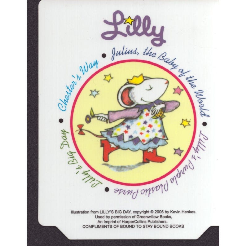 Kevin Henkes Lilly Mouse Plastic Decal Lilly's Big Day 2006 Promotional 4x5 image 1