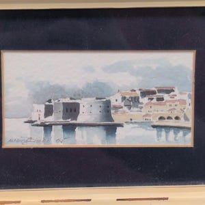 Mery Ortolio-Biocic Original Miniature Watercolor Coastal Fortress Painting 2005 image 2