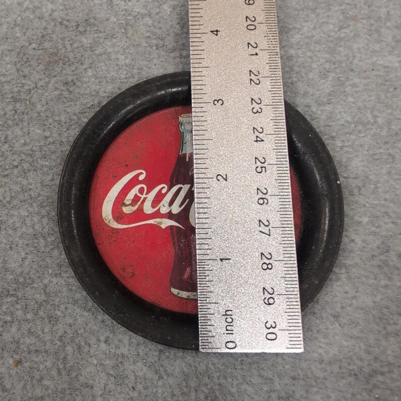 Vintage Coca Cola Metal Tray Coaster Round Red Bottle Graphic Collectible image 2