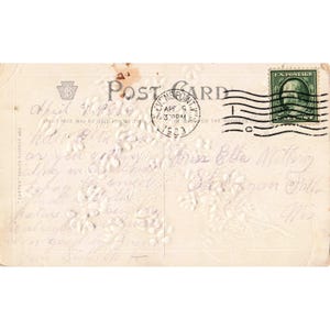 Cartão-postal antigo de Páscoa de 1908, RPPC Julius Bien Heather, em relevo, 4502 imagem 2