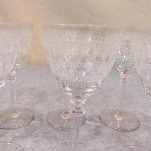 Vintage Etched Lace Crystal Wine Glasses Set of 8 Clear Stemmed Goblets image 2