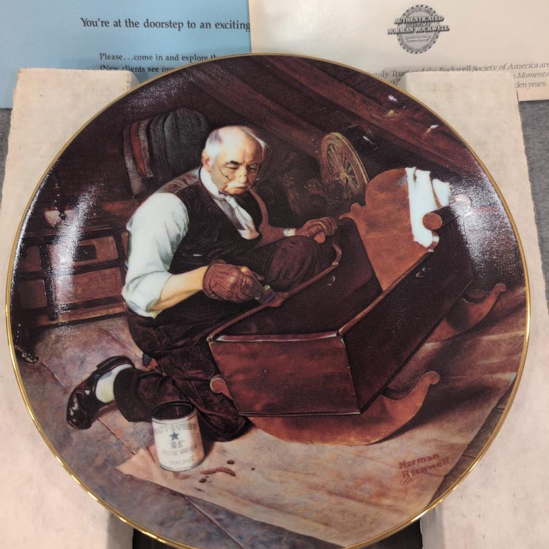 Norman Rockwell Grandpas Gift Collector Plate Edwin M Knowles Golden Moments COA image 1