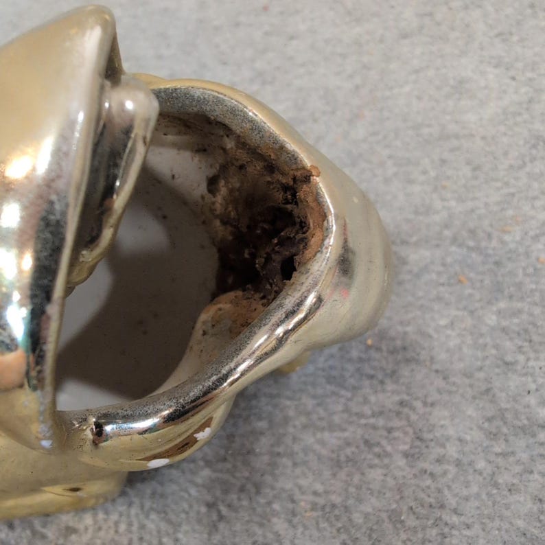 Vintage Gold Ceramic Elephant Ashtray Figurine Trunk Up Made in Japan image 3
