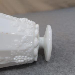 Vintage White Milk Glass Paneled Grape Footed Vase Scalloped Rim image 3