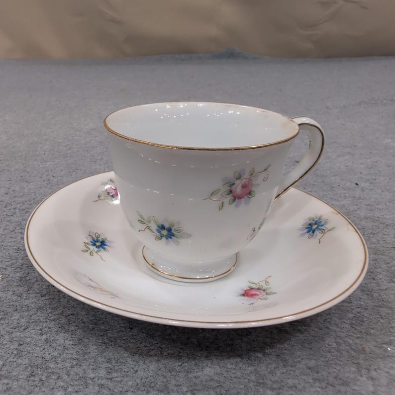 Hand Painted Gold China Made in Occupied Japan Teacup Saucer Floral Gilded Rim image 1