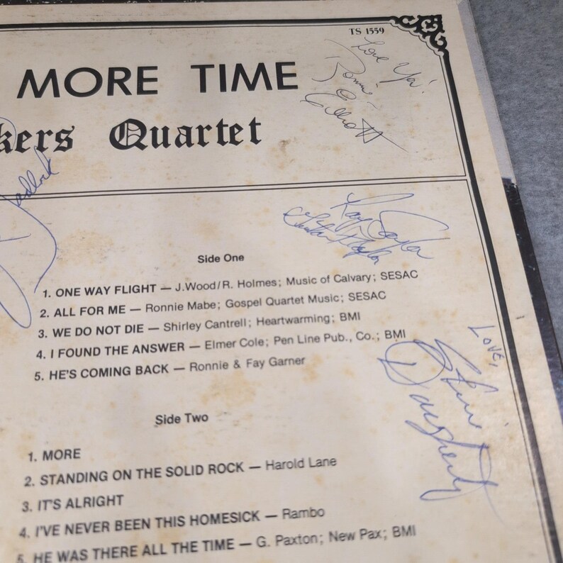 Seekers Quartet One More Time Vinyl LP Autographed Southern Gospel TS 1559 image 5