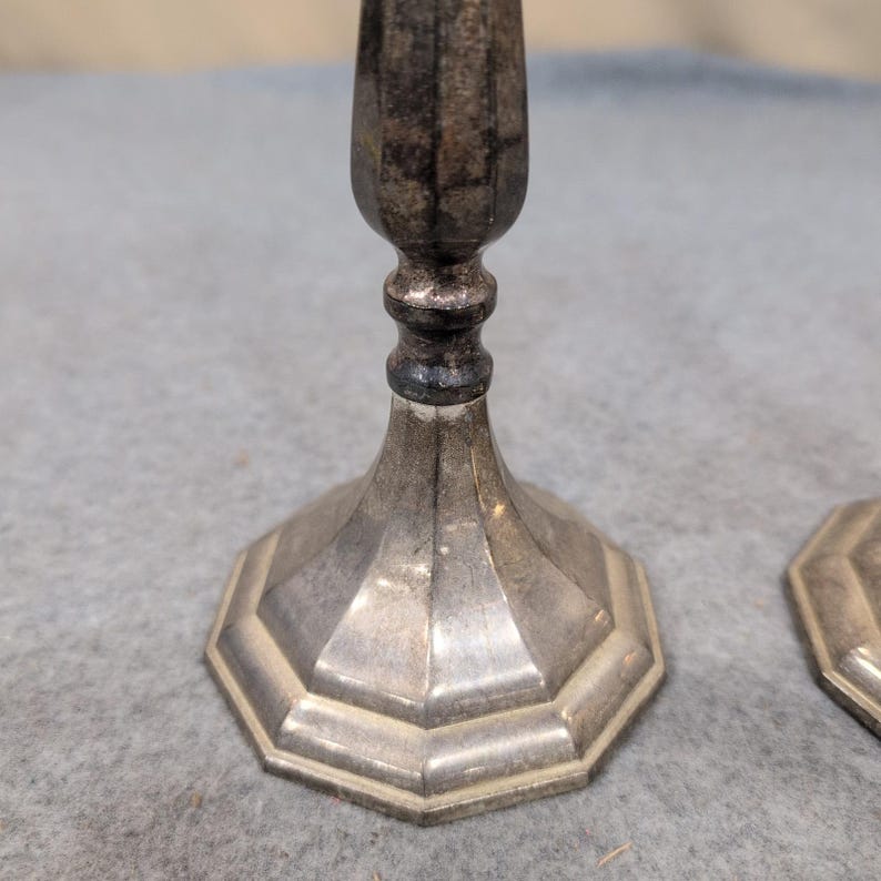 Vintage Silver Plated Octagonal Taper Candlestick Holders Set of 2 image 2